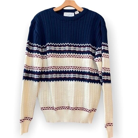Rob Winter Men’s L Blue Ski Slope Lodge FairIsle Long Sleeve Winter Sweater - Picture 1 of 8